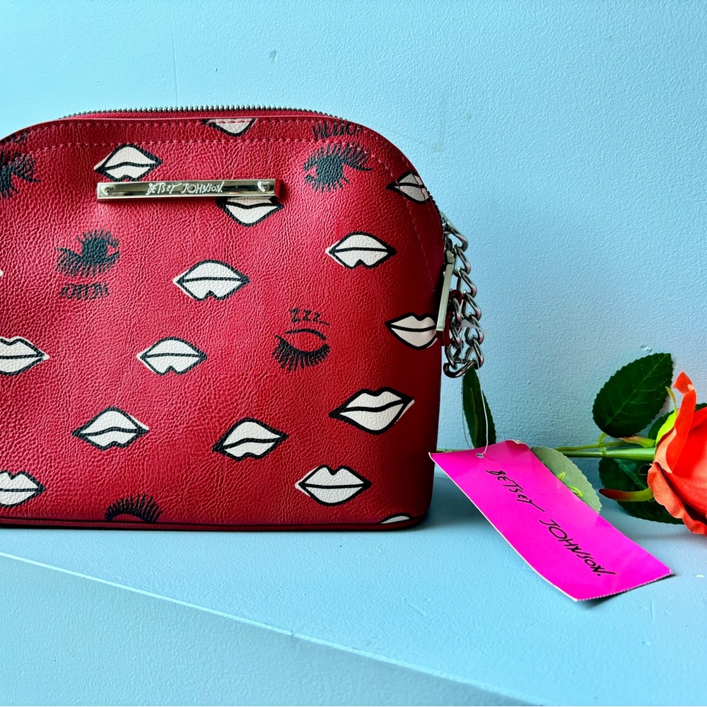 Betsey Johnson Red Lip Print Crossbody Bag